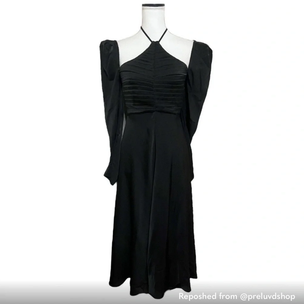 ASTR The Label Cinched Halter Tie Midi dress women size M black dress